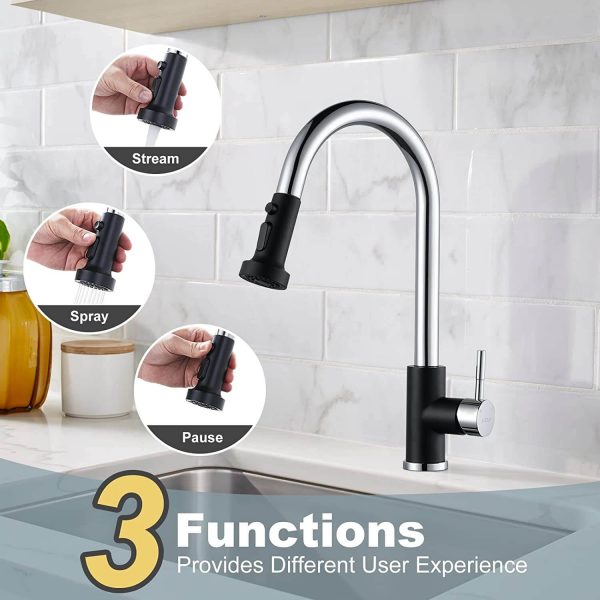 iviga single handle black chrome pull down kitchen faucet