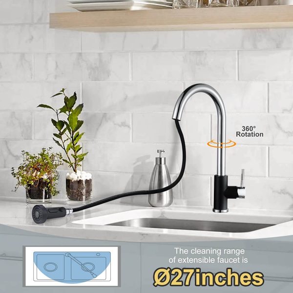 iviga single handle black chrome pull down kitchen faucet