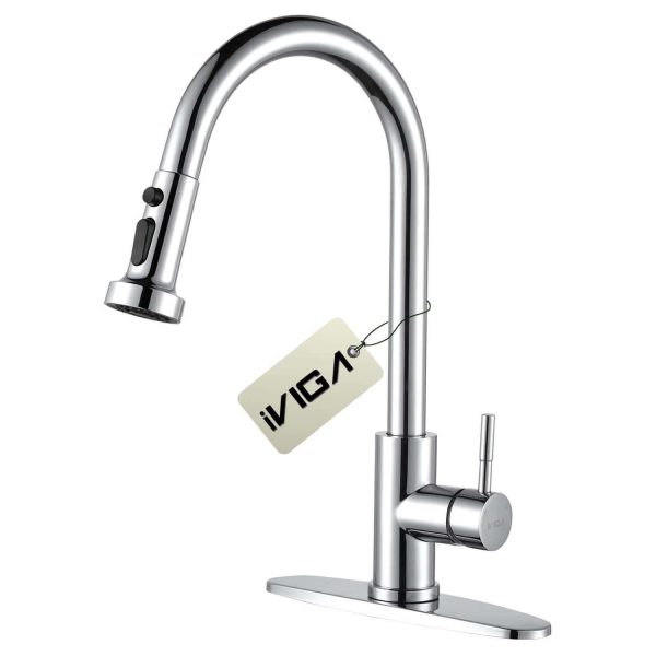 iviga single handle chrome kitchen faucet with pull down sprayer