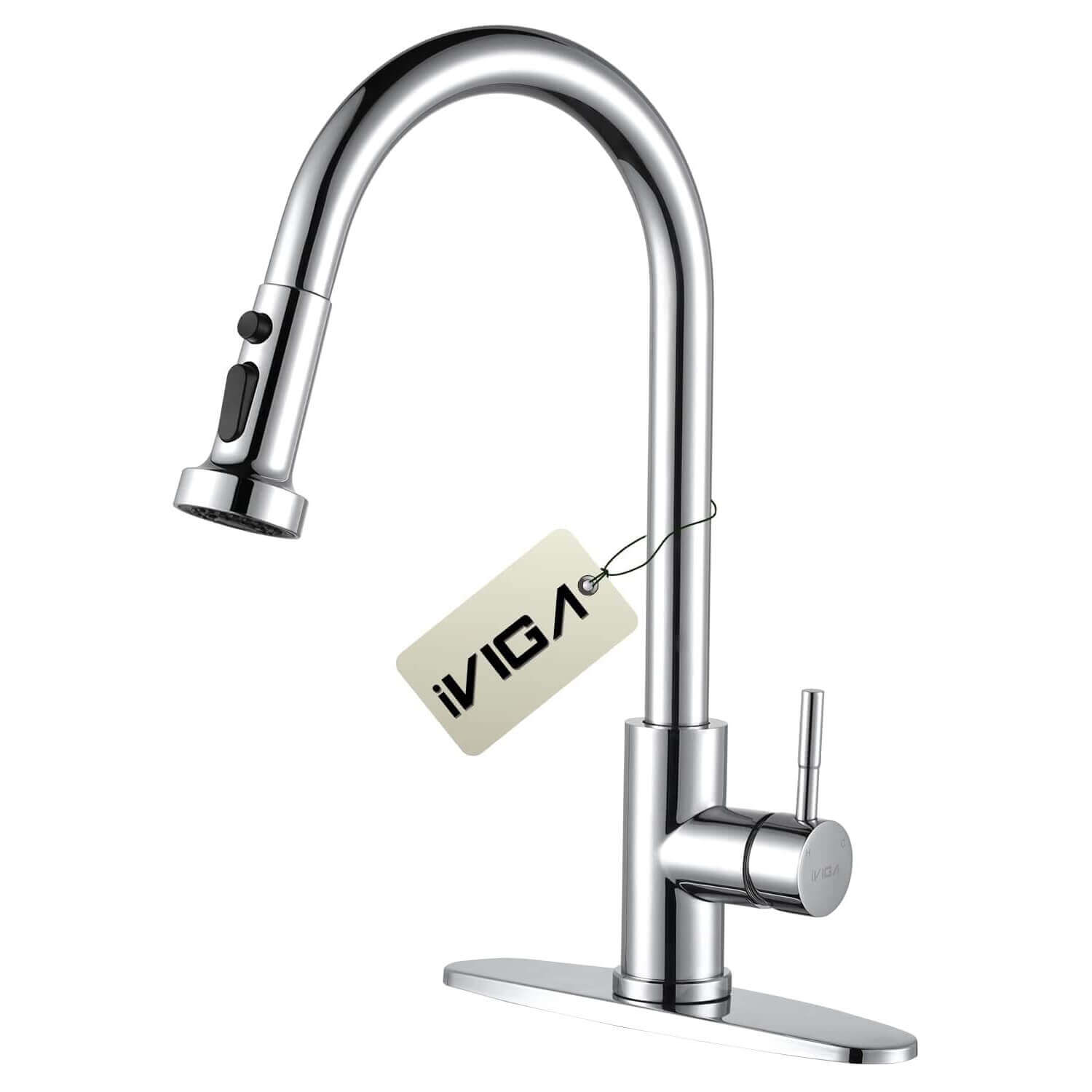 iVIGA High Arc Single Handle Chrome Kitchen Faucet with Pull Down Sprayer
