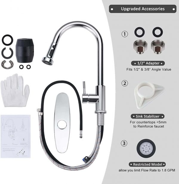 iviga single handle chrome kitchen faucet with pull down sprayer