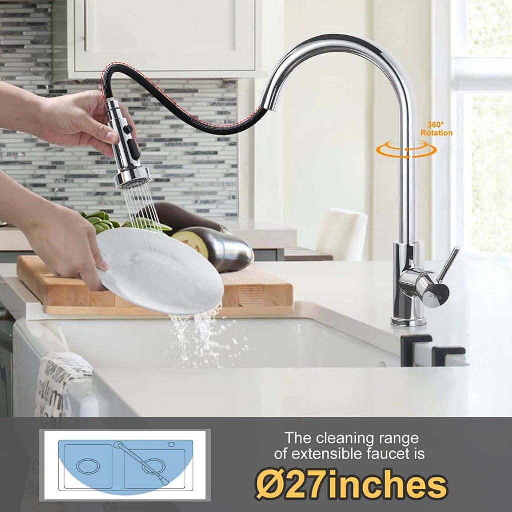 iVIGA High Arc Single Handle Chrome Kitchen Faucet with Pull Down Sprayer - Kitchen Faucets - 2