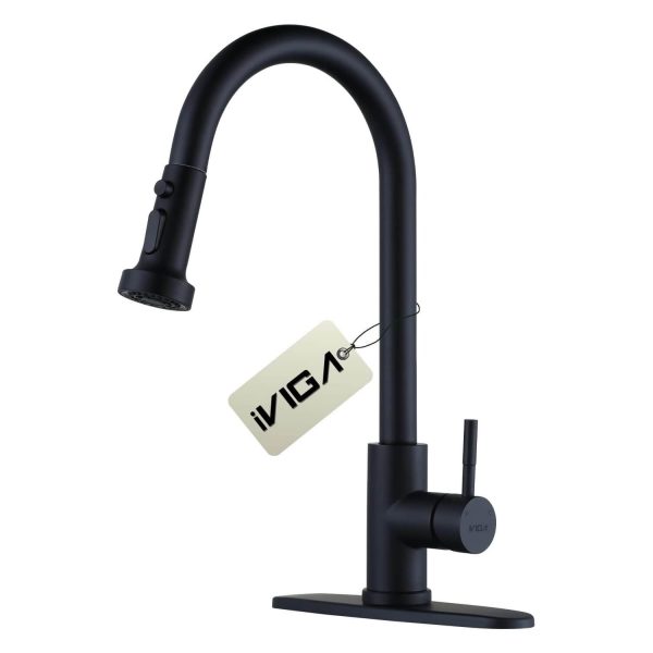 iviga single handle matte black pull down kitchen faucet