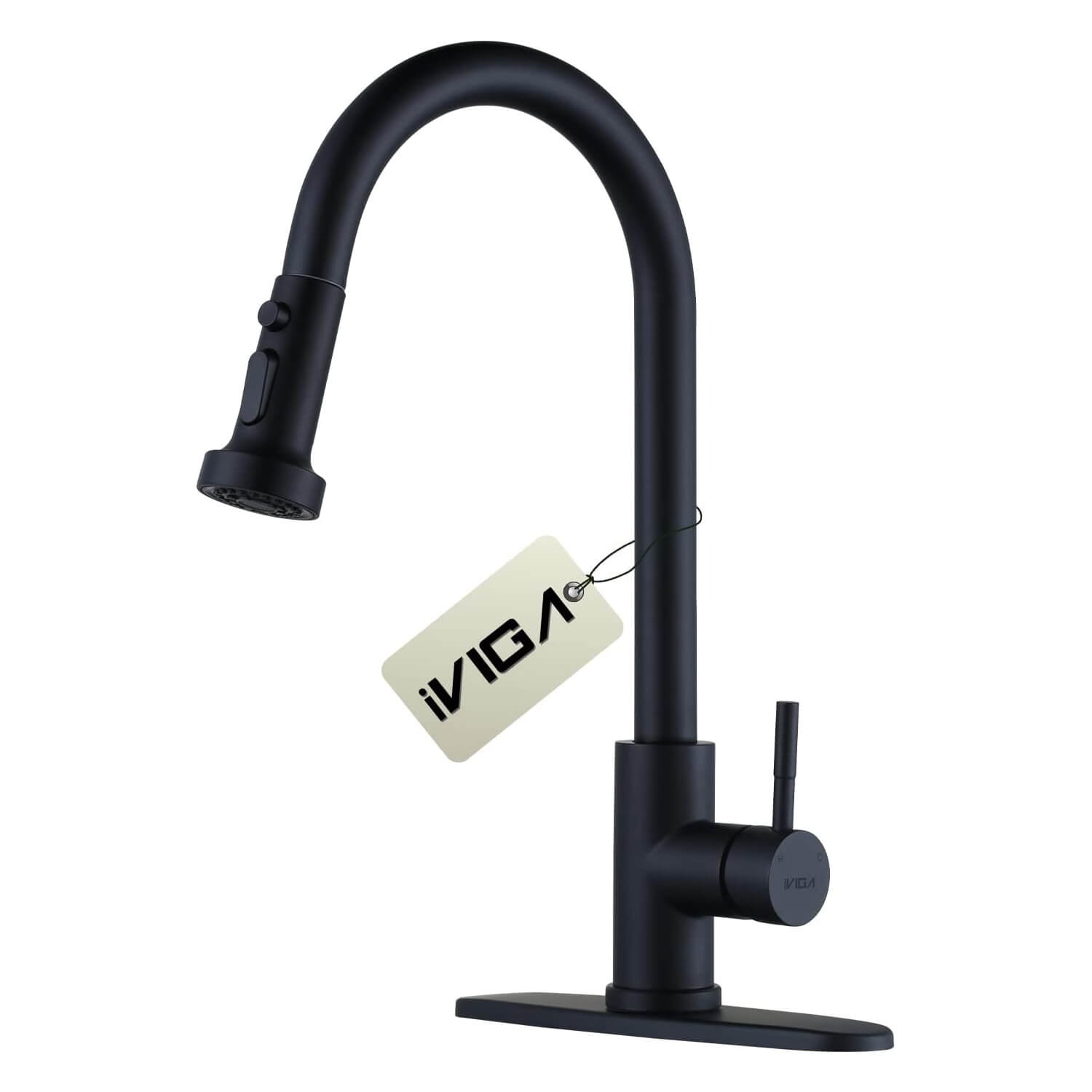 iVIGA Single Handle Matte Black Pull Down Kitchen Faucet with Deck Plate (1 or 3 Hole)