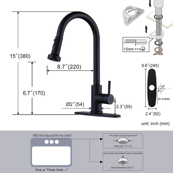 iviga single handle matte black pull down kitchen faucet