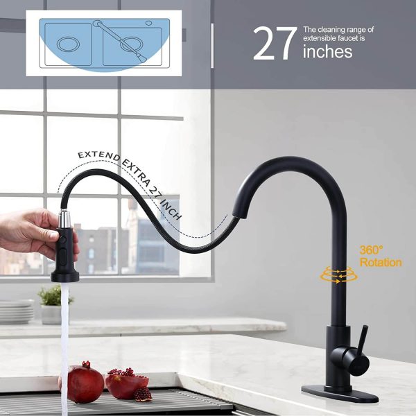 iviga single handle matte black pull down kitchen faucet