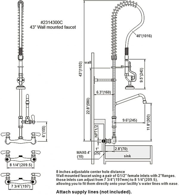 iviga wall mount commercial kitchen faucet with pre rinse sprayer