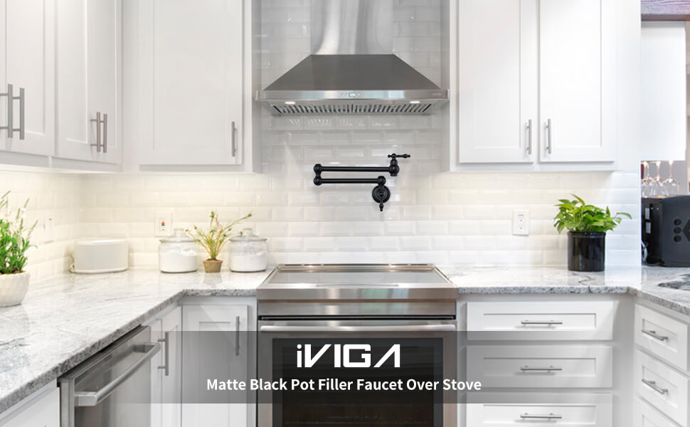 iVIGA Matte Black Pot Filler Kitchen Folding Faucet with Double Joint Swing Arm - Kitchen Faucets - 2