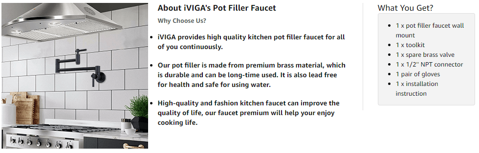 iVIGA Wall Mount Oil Rubbed Bronze Pot Filler Faucet with Double Joint Swing Arm - Kitchen Faucets - 3