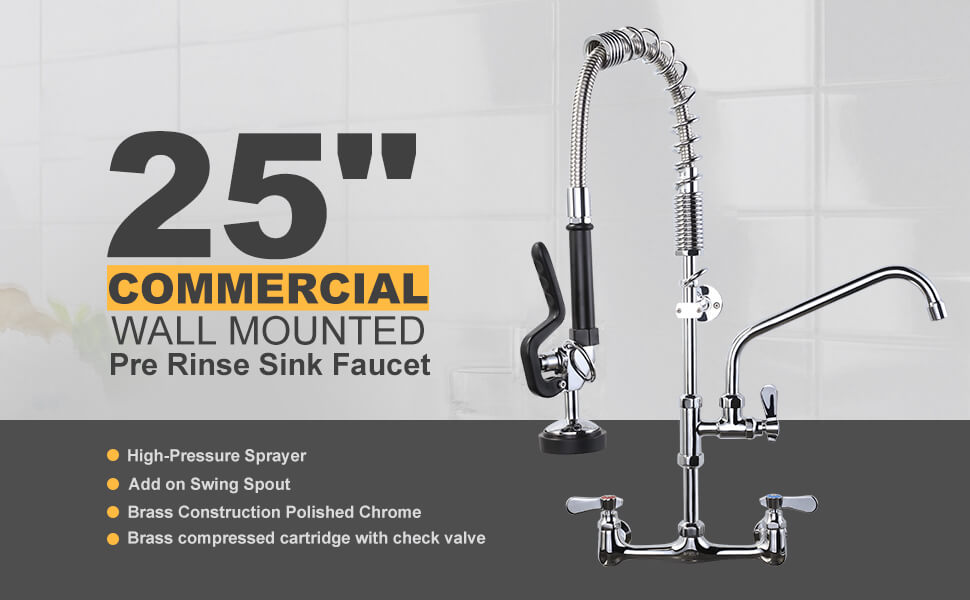iviga 25 commercial kitchen faucet wall mount with pre rinse sprayer and 10 swing spout 4 1