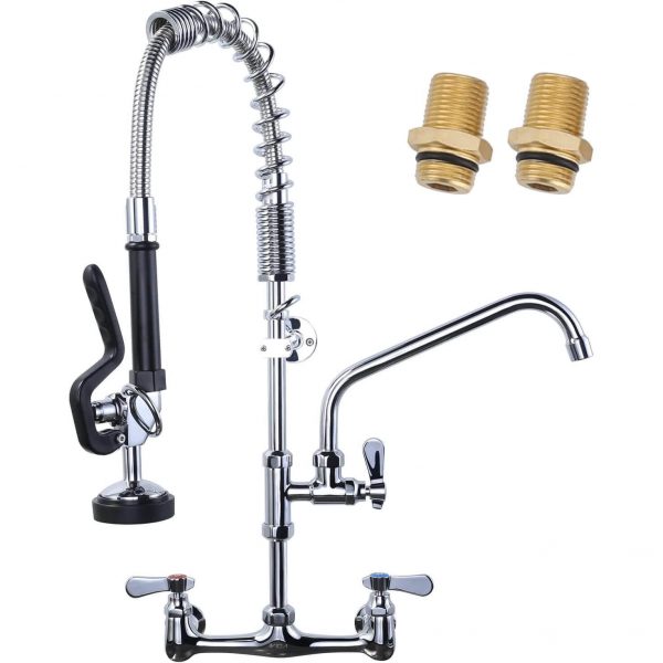 iviga 25 commercial kitchen faucet wall mount with pre rinse sprayer and 10 swing spout 9 1