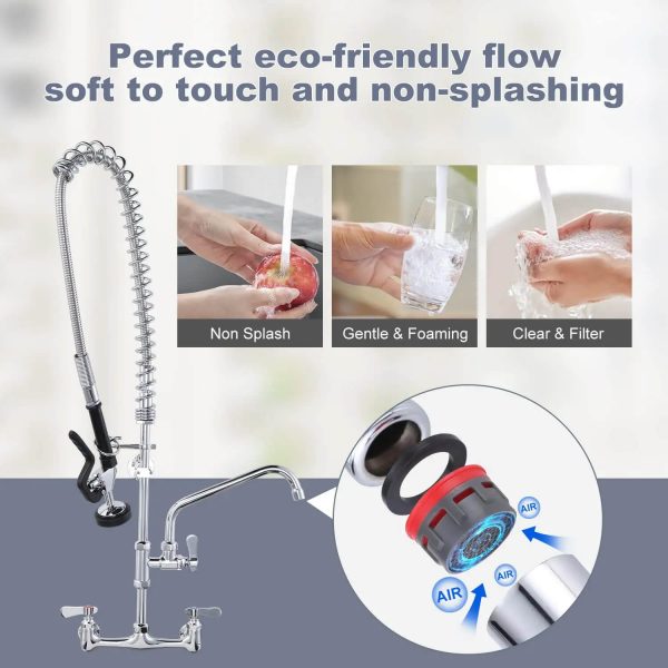 iviga 36 commercial kitchen faucet wall mount with pre rinse sprayer and 10 swing spout