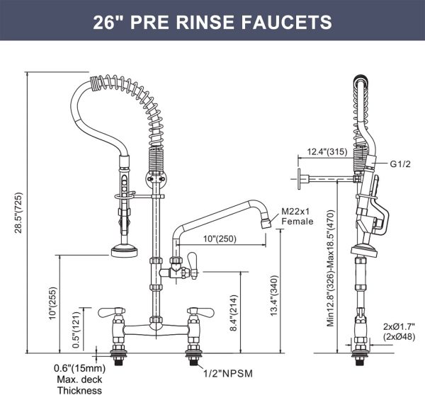 iviga commercial deck mount kitchen faucet with pre rinse sprayer 26 height