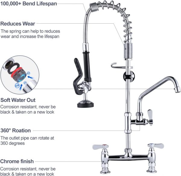 iviga commercial deck mount kitchen faucet with pre rinse sprayer 26 height