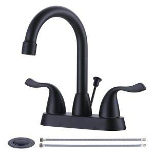 iVIGA Matte Black 4 Inch Centerset Bathroom Sink Faucet with Drain Assembly and Supply Hoses