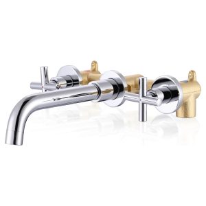 iVIGA 2 Handle Chrome Wall Mount Waterfall Bathroom Faucet and Rough-in Valve Included