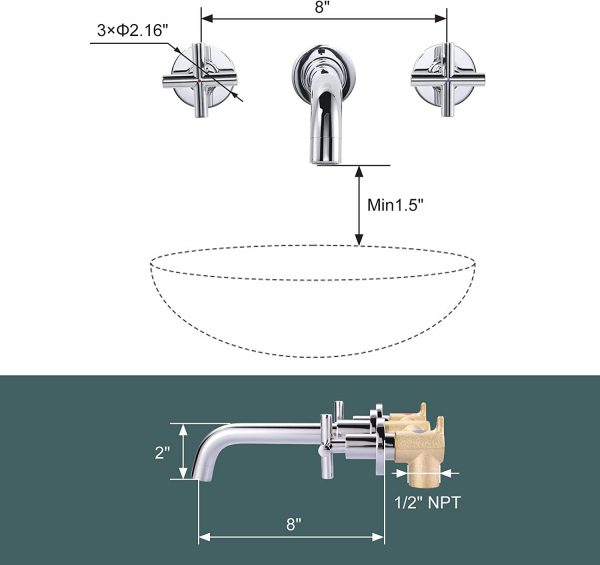 iviga 2 handle chrome wall mount waterfall bathroom faucet 2