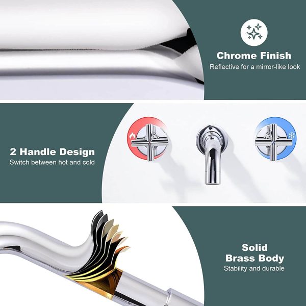 iviga 2 handle chrome wall mount waterfall bathroom faucet 4