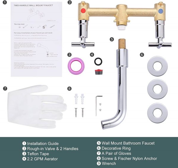 iviga 2 handle chrome wall mount waterfall bathroom faucet 7
