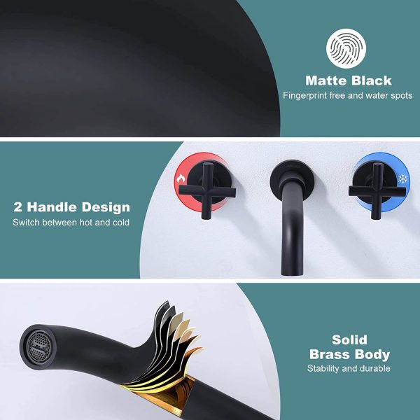 iviga 2 handle matte black wall mount waterfall bathroom faucet 5