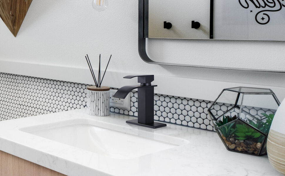 iVIGA Black Bathroom Faucet Waterfall Spout Faucet for Bathroom Sink Single Handle Mixer Tap - Bathroom Faucets - 2