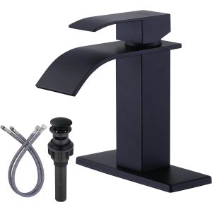 iVIGA Black Bathroom Faucet Waterfall Spout Faucet for Bathroom Sink Single Handle Mixer Tap