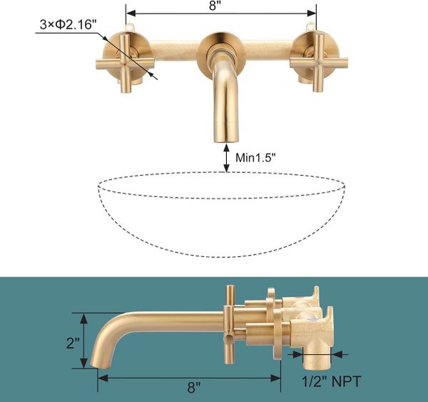 iviga brushed gold 2 handle wall mount waterfall bathroom faucet 2