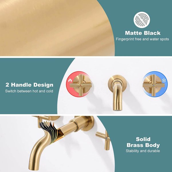 iviga brushed gold 2 handle wall mount waterfall bathroom faucet 4