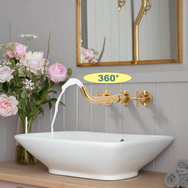 iviga brushed gold 2 handle wall mount waterfall bathroom faucet 5