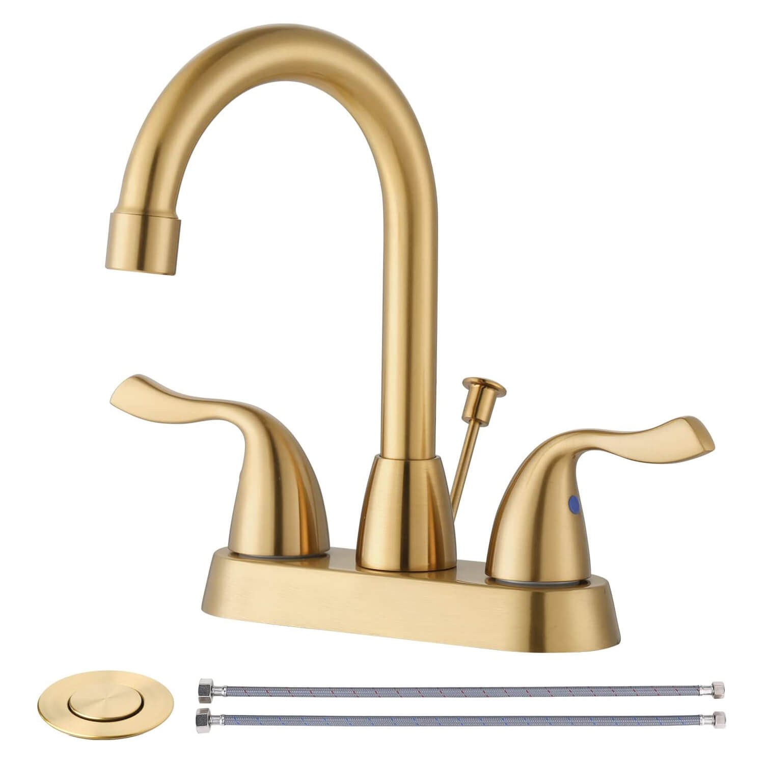 iVIGA Brushed Gold 4 Inch Centerset Bathroom Sink Faucet with Drain Assembly and Supply Hoses