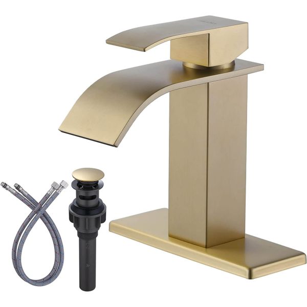 iviga brushed gold bathroom faucet waterfall spout faucet for bathroom sink 1