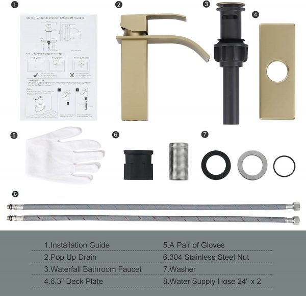 iviga brushed gold bathroom faucet waterfall spout faucet for bathroom sink 2