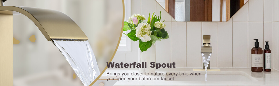 iVIGA Brushed Gold Bathroom Faucet Waterfall Spout Faucet for Bathroom Sink - Bathroom Faucets - 3