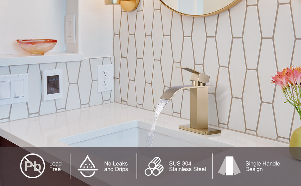 iVIGA Brushed Gold Bathroom Faucet Waterfall Spout Faucet for Bathroom Sink - Bathroom Faucets - 2
