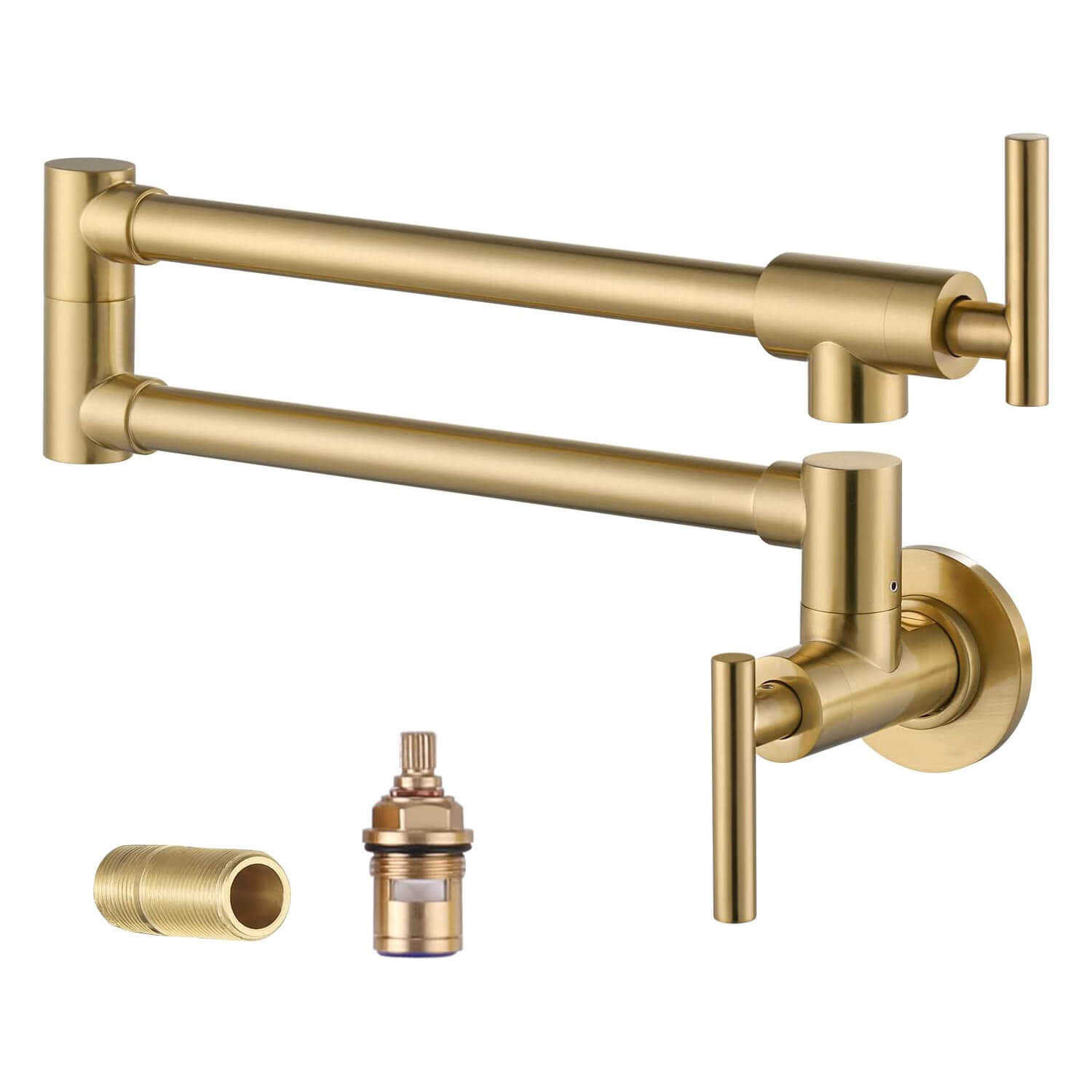 iVIGA Brushed Gold Commercial Wall Mount Pot Filler Faucet Stretchable Double Joint Swing Arm
