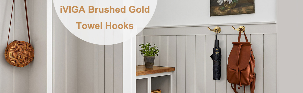 iVIGA Brushed Gold Heavy Duty Wall Mounted Towel Hooks, SUS 304 Stainless Steel - Hot Accessories - 3