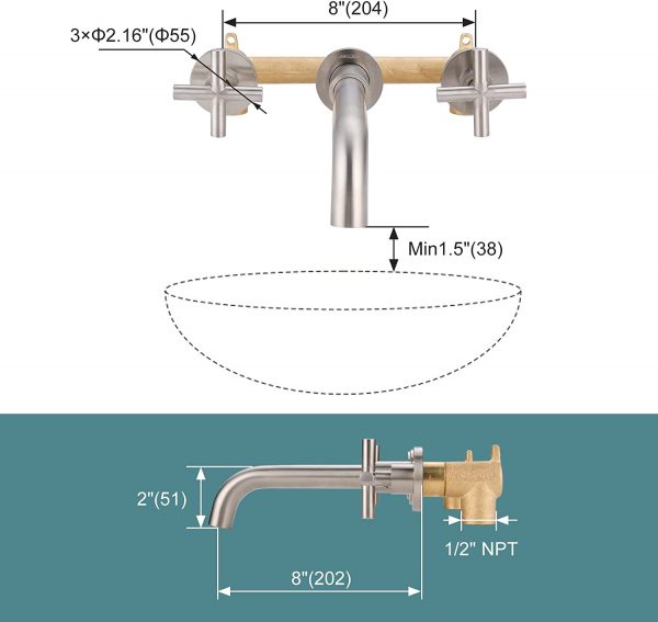 iviga brushed nickel 2 handle wall mount waterfall bathroom faucet 10