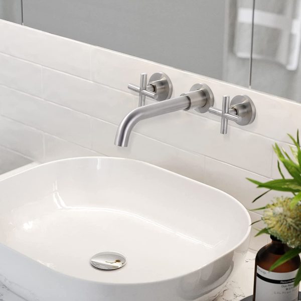iviga brushed nickel 2 handle wall mount waterfall bathroom faucet 3