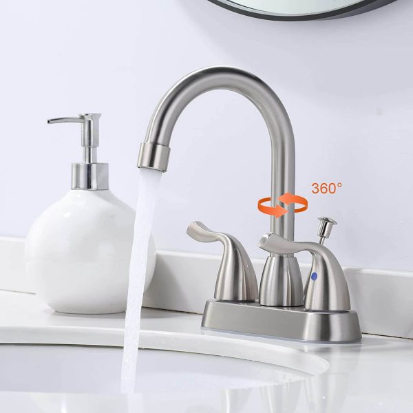iviga brushed nickel 4 inch centerset bathroom sink faucet with drain assembly and supply hoses 2