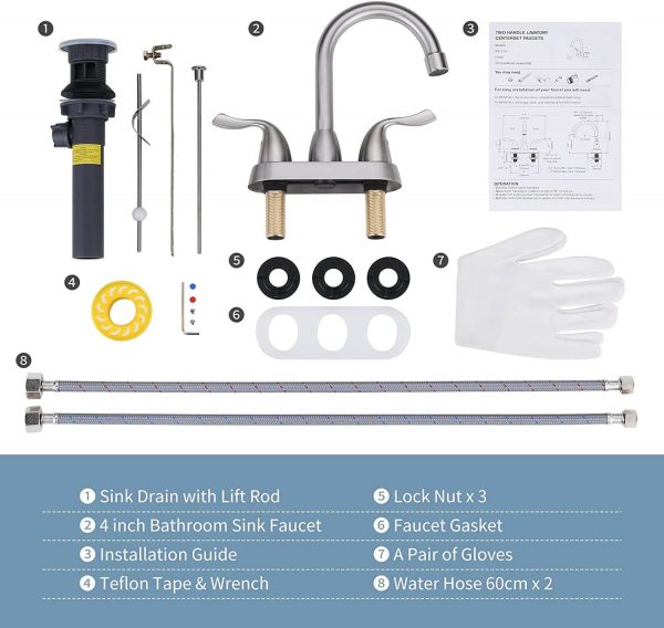 iviga brushed nickel 4 inch centerset bathroom sink faucet with drain assembly and supply hoses 3