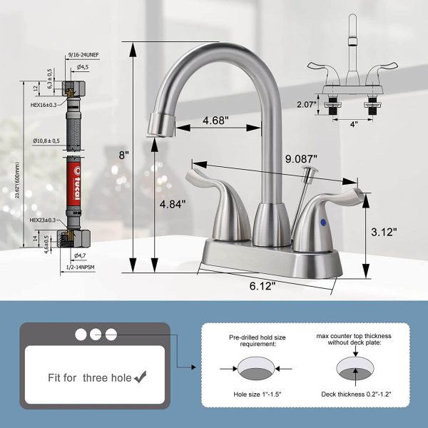 iviga brushed nickel 4 inch centerset bathroom sink faucet with drain assembly and supply hoses 4