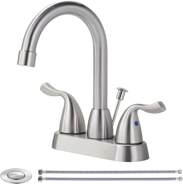 iviga brushed nickel 4 inch centerset bathroom sink faucet with drain assembly and supply hoses 9