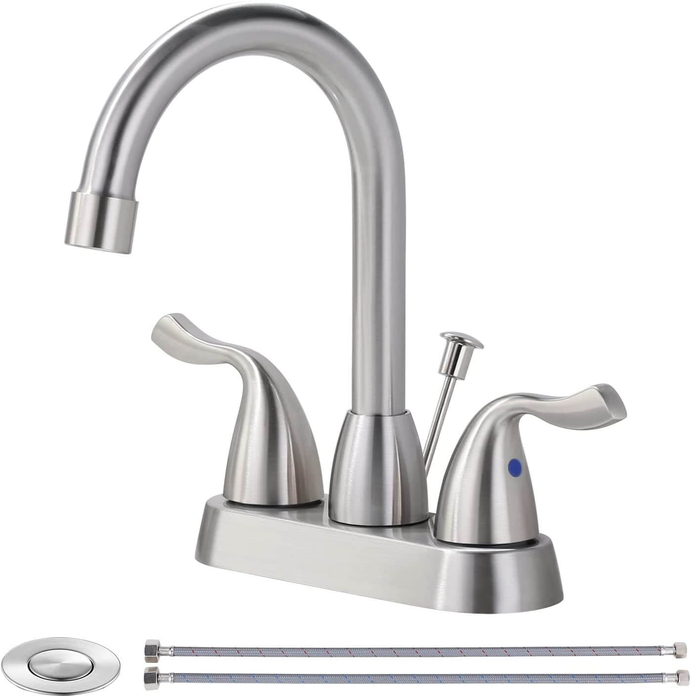 iVIGA Brushed Nickel 4 Inch Centerset Bathroom Sink Faucet with Drain Assembly and Supply Hoses