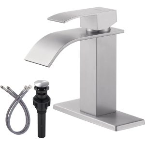 iVIGA Brushed Nickel Bathroom Faucet Waterfall Spout Faucet for Bathroom Sink Single Handle Mixer Tap
