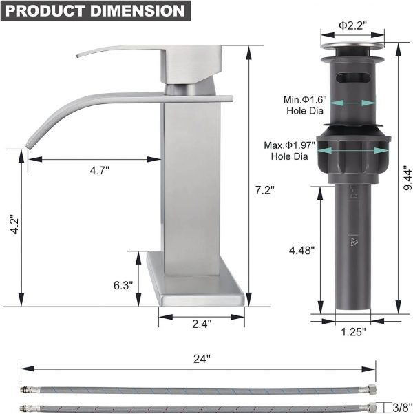 iviga brushed nickel bathroom faucet waterfall spout faucet for bathroom sink 4
