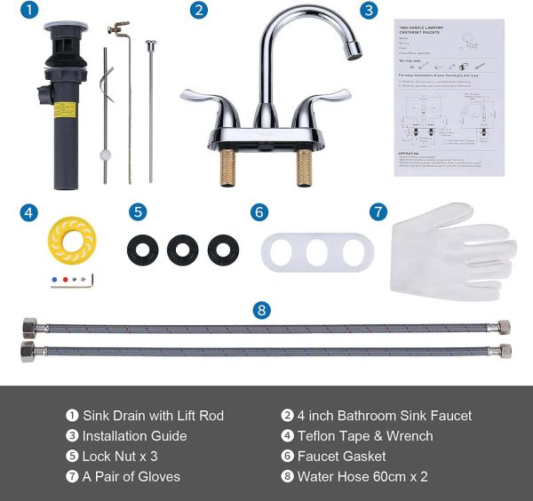 iviga chrome 4 inch centerset bathroom sink faucet with drain assembly and supply hoses 4