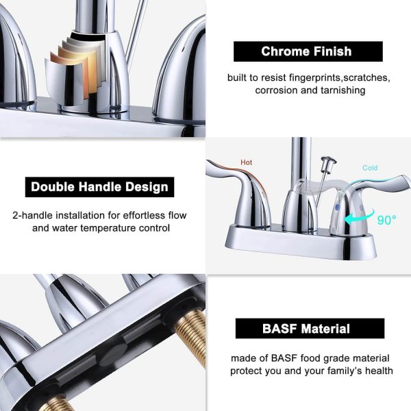 iviga chrome 4 inch centerset bathroom sink faucet with drain assembly and supply hoses 5