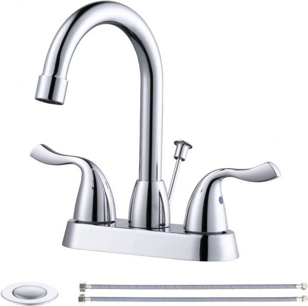 iviga chrome 4 inch centerset bathroom sink faucet with drain assembly and supply hoses 7