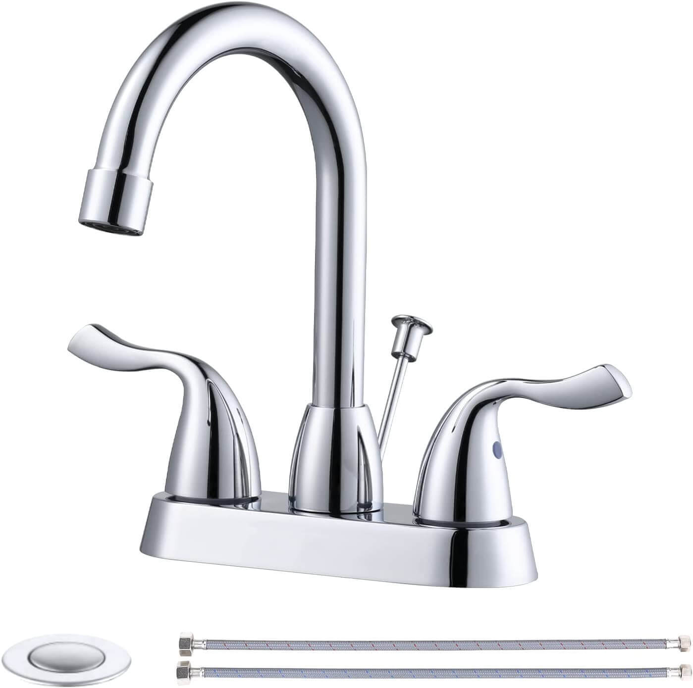 iVIGA Chrome 4 Inch Centerset Bathroom Sink Faucet with Drain Assembly and Supply Hoses