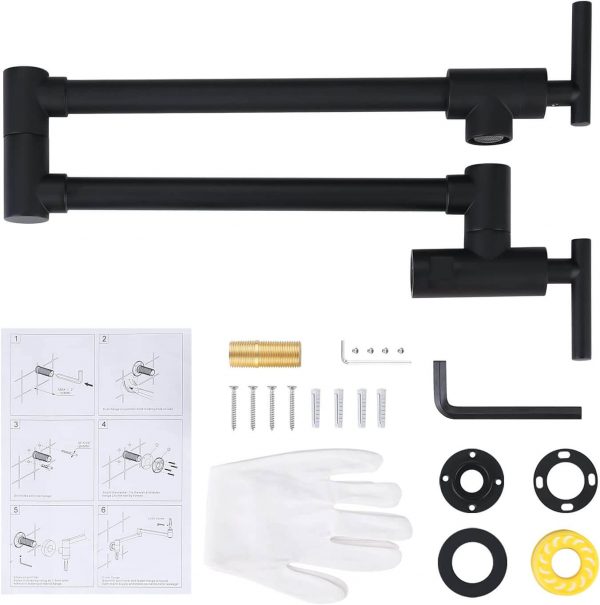 iviga matte black commercial wall mount pot filler faucet 3